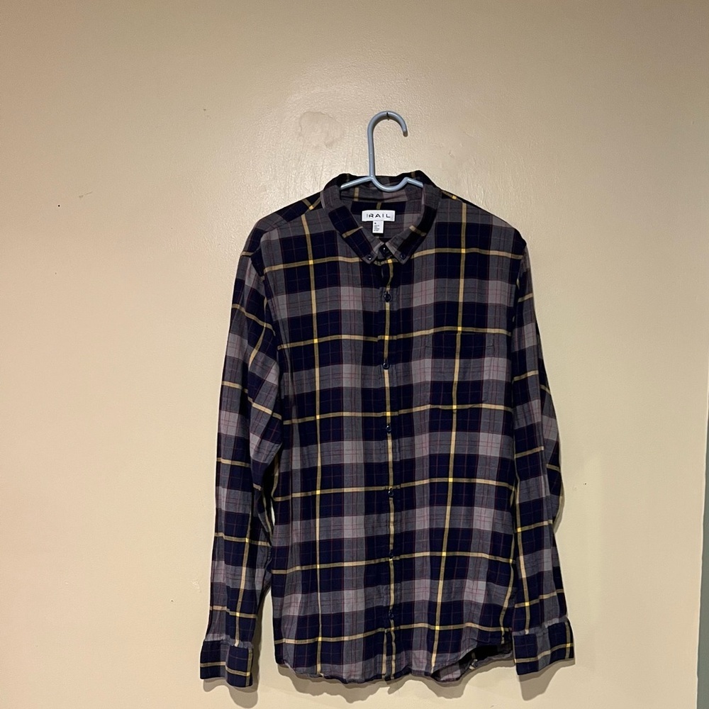 The Rail Mens Size XL Blue Yellow Plaid Button Down Shirt Long Sleeve